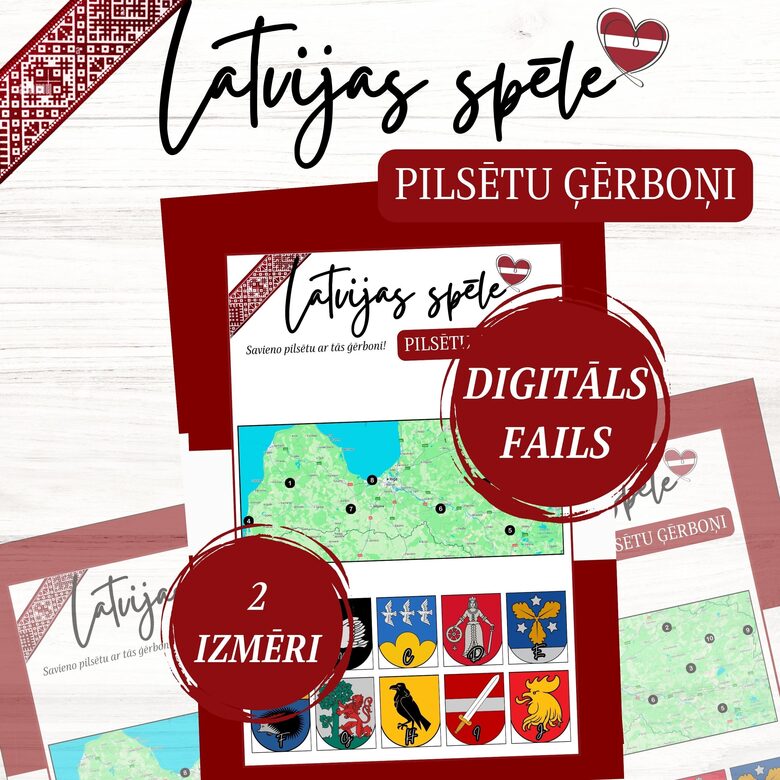 Spēle "Latvijas pilsētu ģērboņi", digitāls PDF fails
